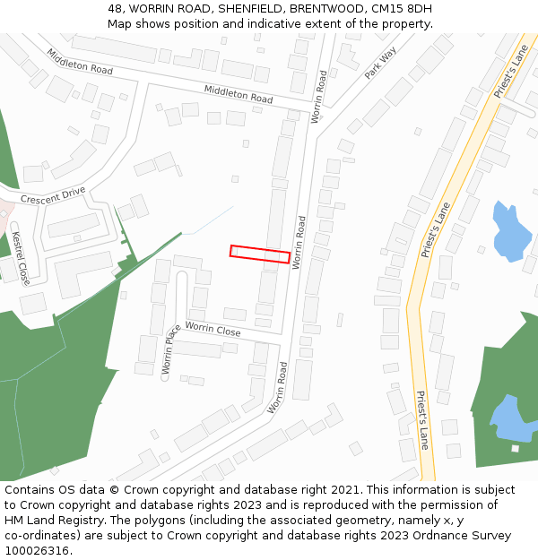48, WORRIN ROAD, SHENFIELD, BRENTWOOD, CM15 8DH: Location map and indicative extent of plot