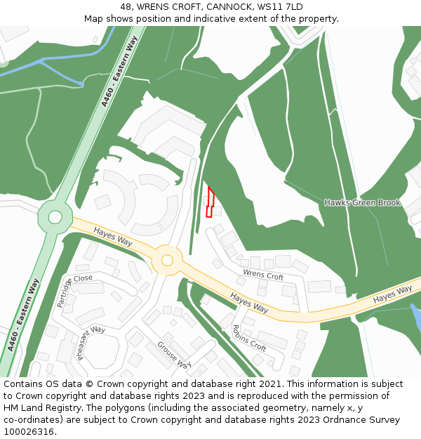 48, WRENS CROFT, CANNOCK, WS11 7LD: Location map and indicative extent of plot