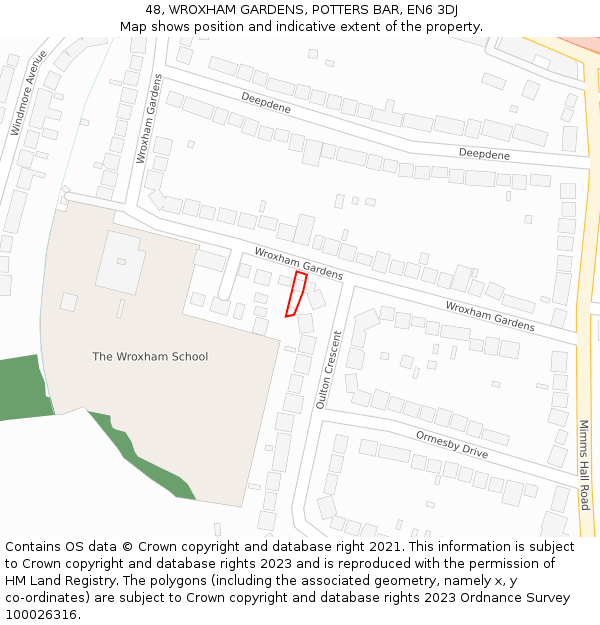 48, WROXHAM GARDENS, POTTERS BAR, EN6 3DJ: Location map and indicative extent of plot