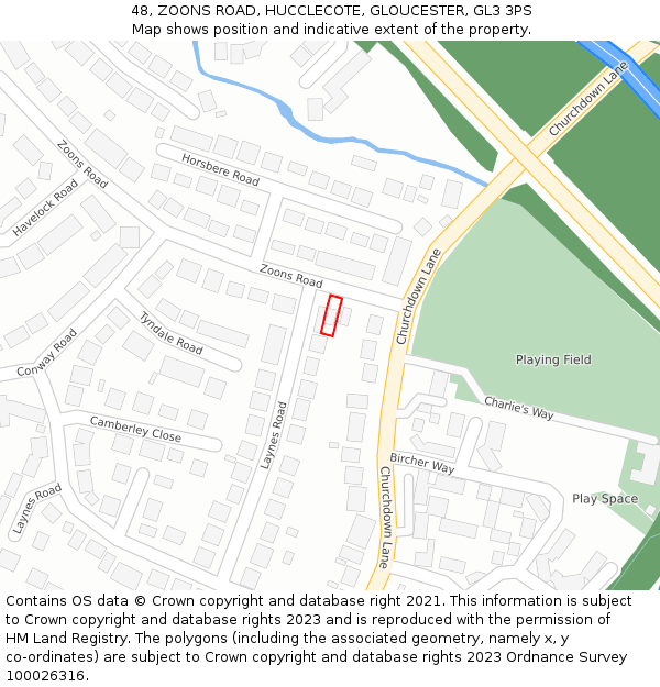 48, ZOONS ROAD, HUCCLECOTE, GLOUCESTER, GL3 3PS: Location map and indicative extent of plot