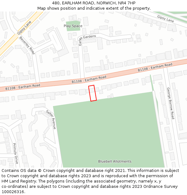 480, EARLHAM ROAD, NORWICH, NR4 7HP: Location map and indicative extent of plot