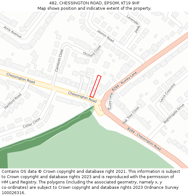 482, CHESSINGTON ROAD, EPSOM, KT19 9HF: Location map and indicative extent of plot