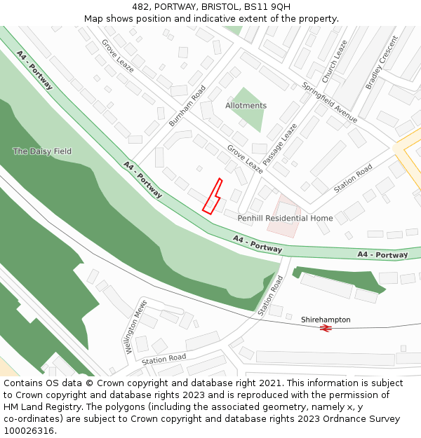 482, PORTWAY, BRISTOL, BS11 9QH: Location map and indicative extent of plot