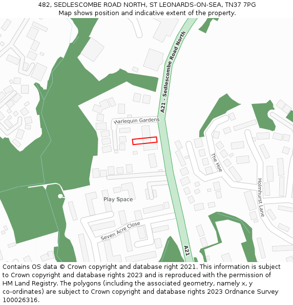 482, SEDLESCOMBE ROAD NORTH, ST LEONARDS-ON-SEA, TN37 7PG: Location map and indicative extent of plot