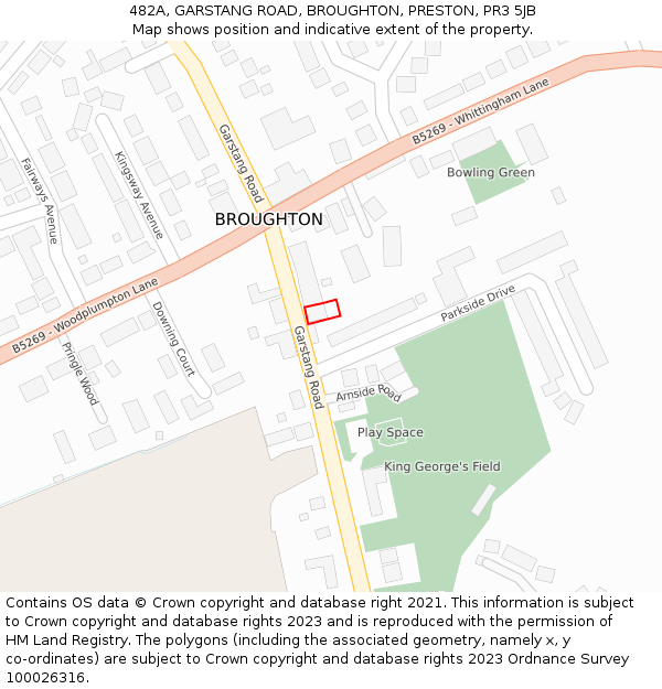 482A, GARSTANG ROAD, BROUGHTON, PRESTON, PR3 5JB: Location map and indicative extent of plot