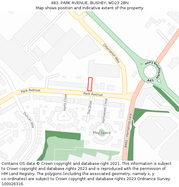 483, PARK AVENUE, BUSHEY, WD23 2BN: Location map and indicative extent of plot