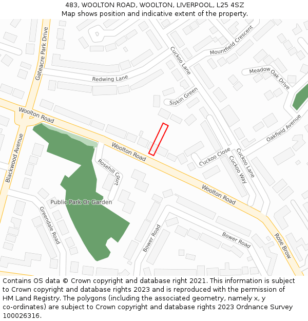 483, WOOLTON ROAD, WOOLTON, LIVERPOOL, L25 4SZ: Location map and indicative extent of plot