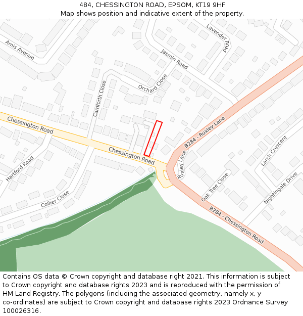 484, CHESSINGTON ROAD, EPSOM, KT19 9HF: Location map and indicative extent of plot