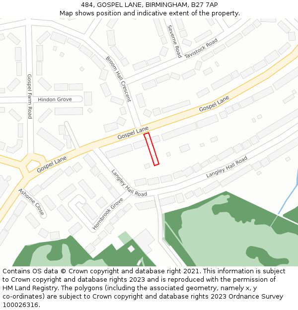 484, GOSPEL LANE, BIRMINGHAM, B27 7AP: Location map and indicative extent of plot