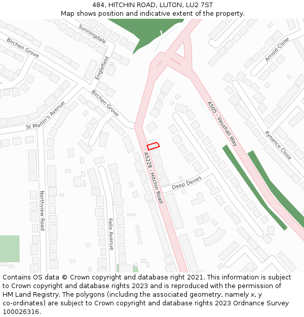 484, HITCHIN ROAD, LUTON, LU2 7ST: Location map and indicative extent of plot