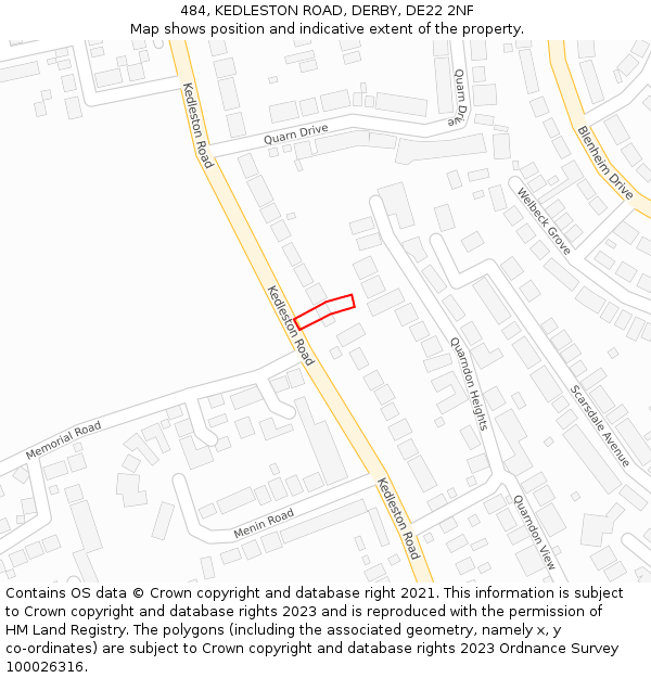 484, KEDLESTON ROAD, DERBY, DE22 2NF: Location map and indicative extent of plot