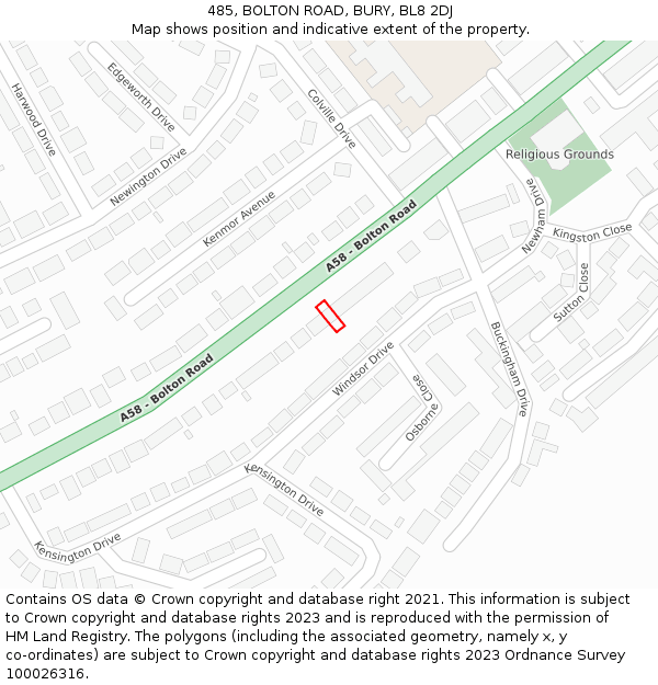 485, BOLTON ROAD, BURY, BL8 2DJ: Location map and indicative extent of plot
