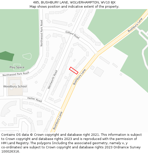 485, BUSHBURY LANE, WOLVERHAMPTON, WV10 8JX: Location map and indicative extent of plot