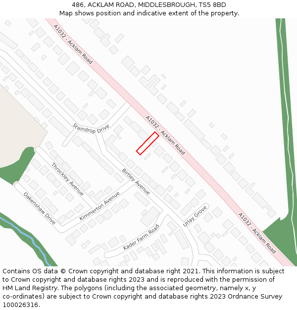 486, ACKLAM ROAD, MIDDLESBROUGH, TS5 8BD: Location map and indicative extent of plot