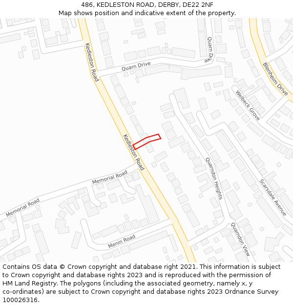 486, KEDLESTON ROAD, DERBY, DE22 2NF: Location map and indicative extent of plot
