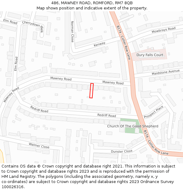 486, MAWNEY ROAD, ROMFORD, RM7 8QB: Location map and indicative extent of plot
