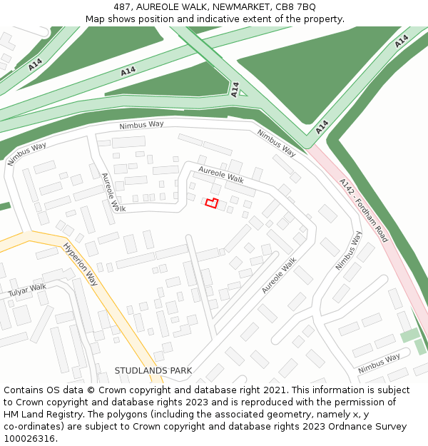 487, AUREOLE WALK, NEWMARKET, CB8 7BQ: Location map and indicative extent of plot