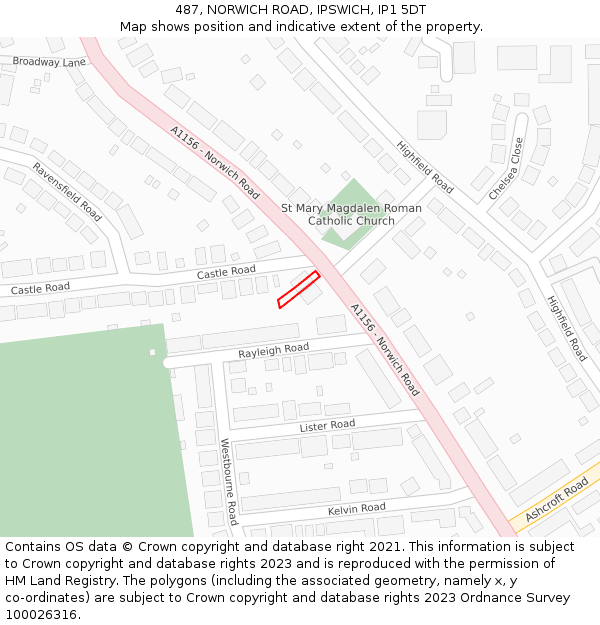 487, NORWICH ROAD, IPSWICH, IP1 5DT: Location map and indicative extent of plot