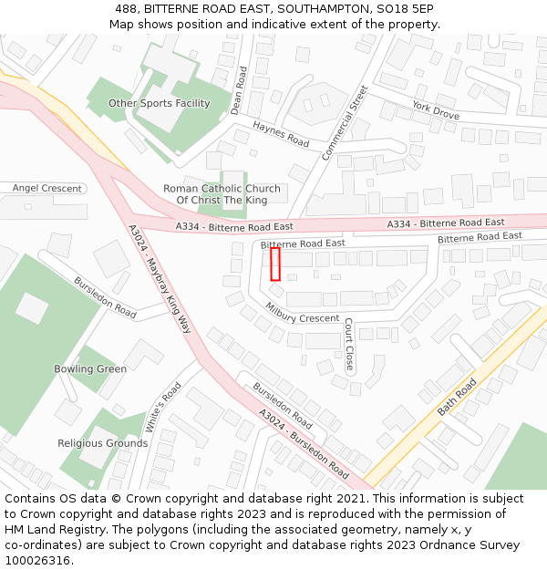 488, BITTERNE ROAD EAST, SOUTHAMPTON, SO18 5EP: Location map and indicative extent of plot