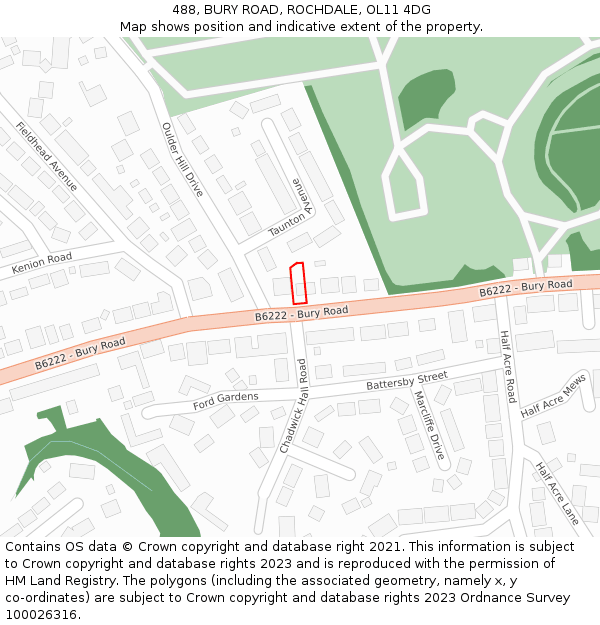 488, BURY ROAD, ROCHDALE, OL11 4DG: Location map and indicative extent of plot