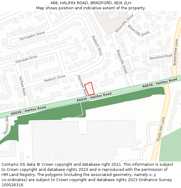 488, HALIFAX ROAD, BRADFORD, BD6 2LH: Location map and indicative extent of plot