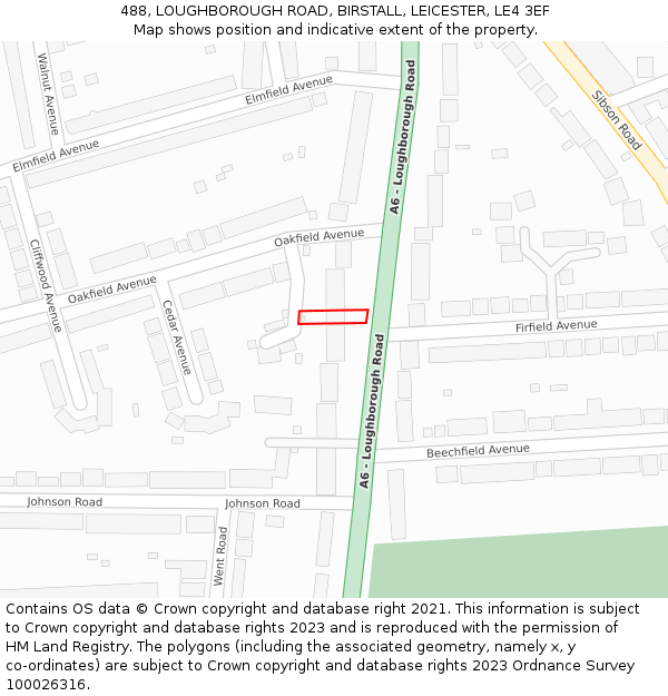 488, LOUGHBOROUGH ROAD, BIRSTALL, LEICESTER, LE4 3EF: Location map and indicative extent of plot