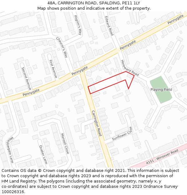 48A, CARRINGTON ROAD, SPALDING, PE11 1LY: Location map and indicative extent of plot