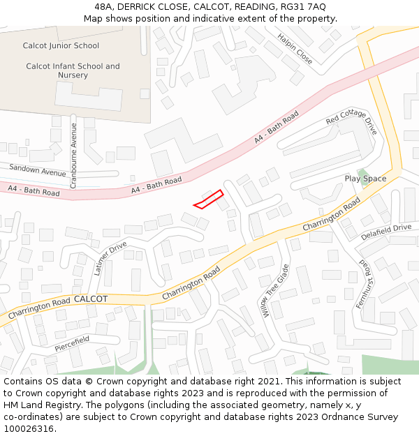 48A, DERRICK CLOSE, CALCOT, READING, RG31 7AQ: Location map and indicative extent of plot