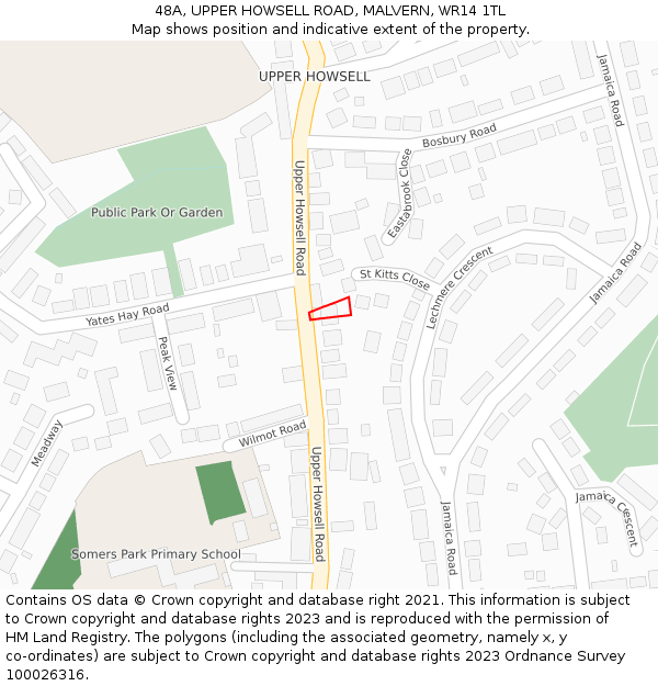 48A, UPPER HOWSELL ROAD, MALVERN, WR14 1TL: Location map and indicative extent of plot
