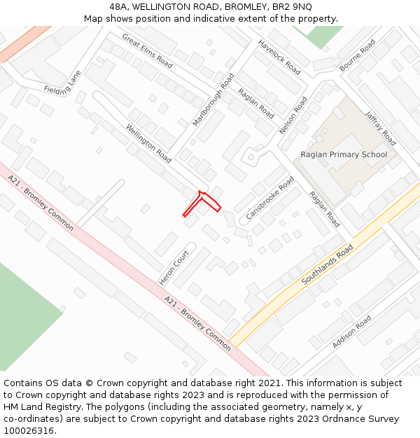 48A, WELLINGTON ROAD, BROMLEY, BR2 9NQ: Location map and indicative extent of plot