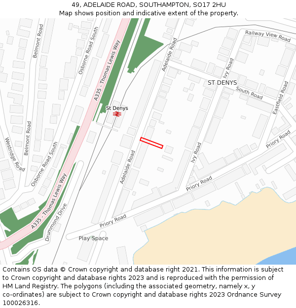 49, ADELAIDE ROAD, SOUTHAMPTON, SO17 2HU: Location map and indicative extent of plot