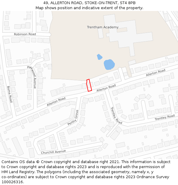 49, ALLERTON ROAD, STOKE-ON-TRENT, ST4 8PB: Location map and indicative extent of plot