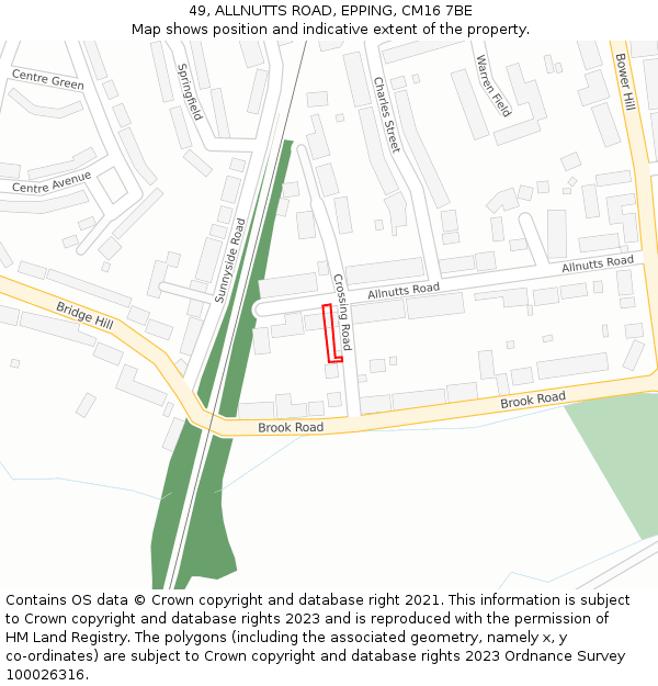 49, ALLNUTTS ROAD, EPPING, CM16 7BE: Location map and indicative extent of plot