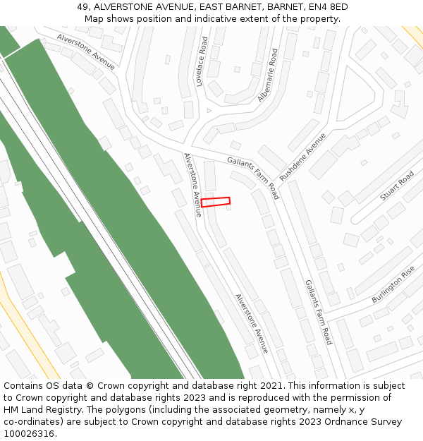 49, ALVERSTONE AVENUE, EAST BARNET, BARNET, EN4 8ED: Location map and indicative extent of plot