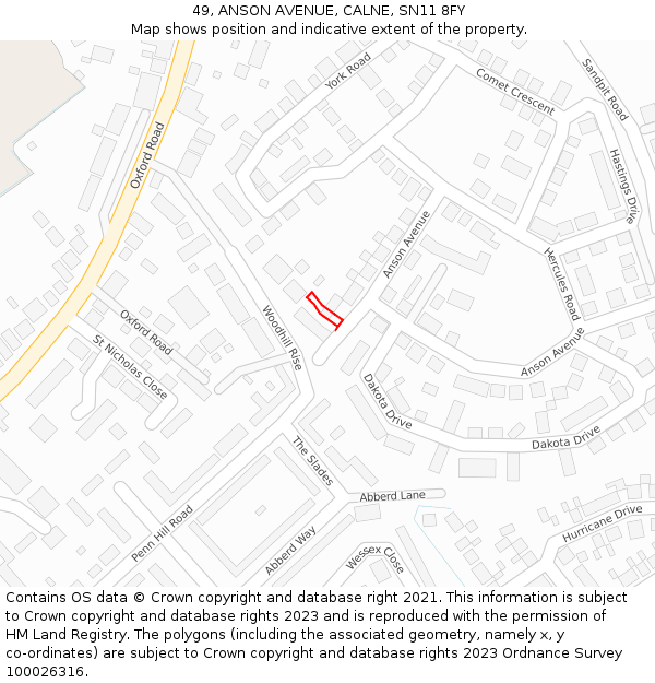 49, ANSON AVENUE, CALNE, SN11 8FY: Location map and indicative extent of plot