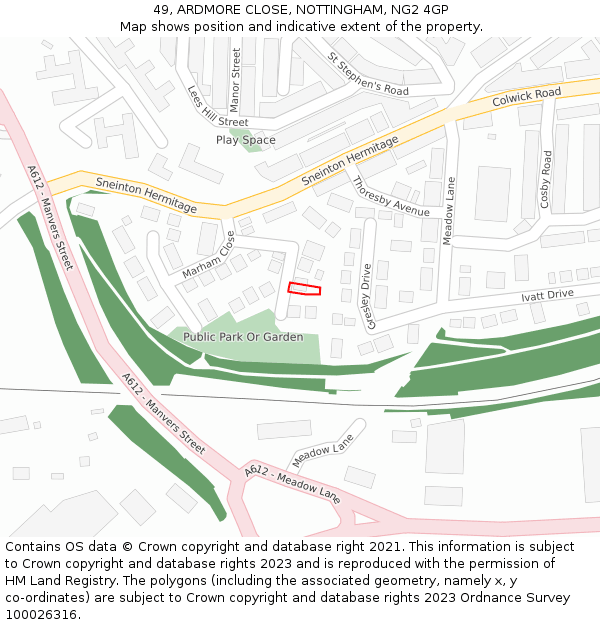 49, ARDMORE CLOSE, NOTTINGHAM, NG2 4GP: Location map and indicative extent of plot