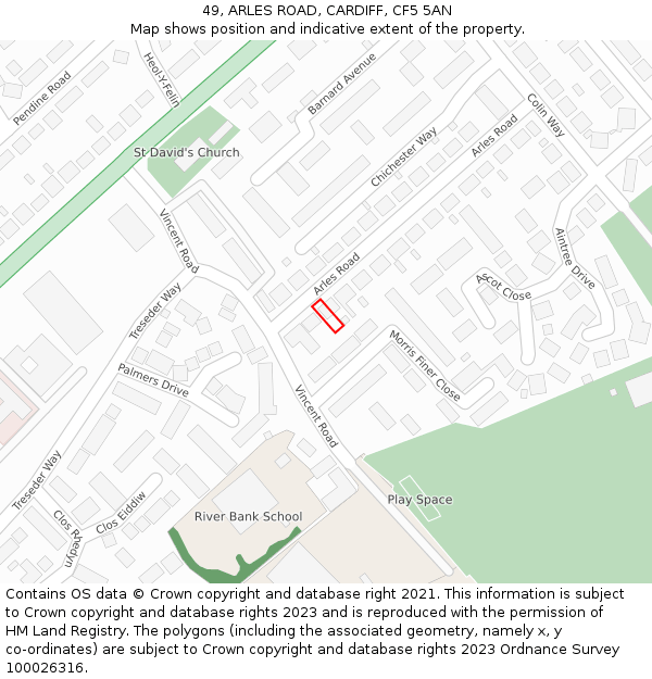 49, ARLES ROAD, CARDIFF, CF5 5AN: Location map and indicative extent of plot