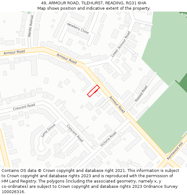 49, ARMOUR ROAD, TILEHURST, READING, RG31 6HA: Location map and indicative extent of plot