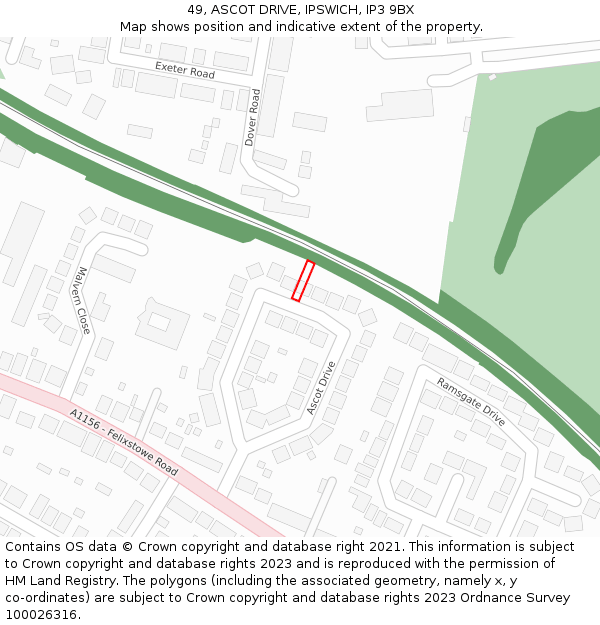 49, ASCOT DRIVE, IPSWICH, IP3 9BX: Location map and indicative extent of plot
