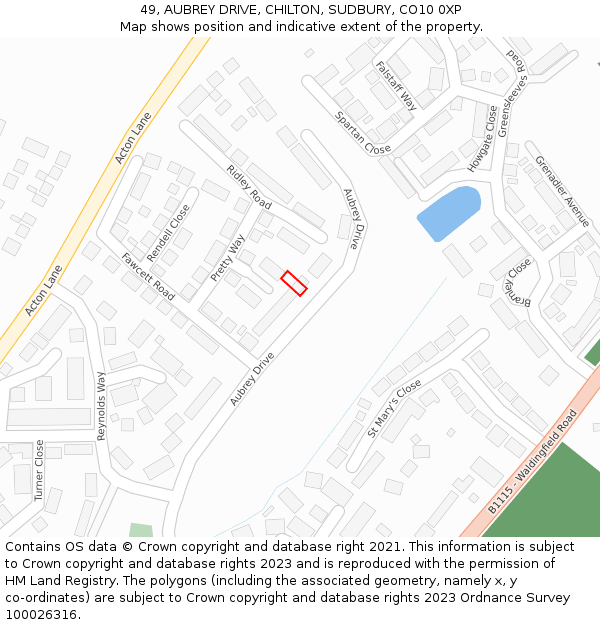 49, AUBREY DRIVE, CHILTON, SUDBURY, CO10 0XP: Location map and indicative extent of plot