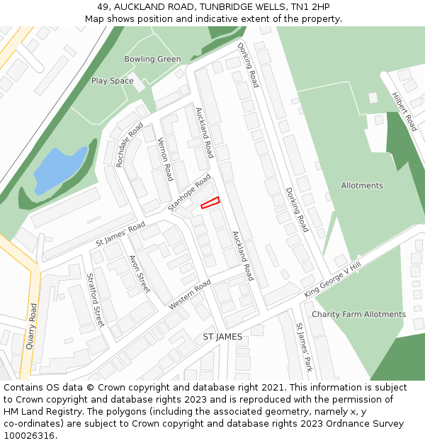 49, AUCKLAND ROAD, TUNBRIDGE WELLS, TN1 2HP: Location map and indicative extent of plot