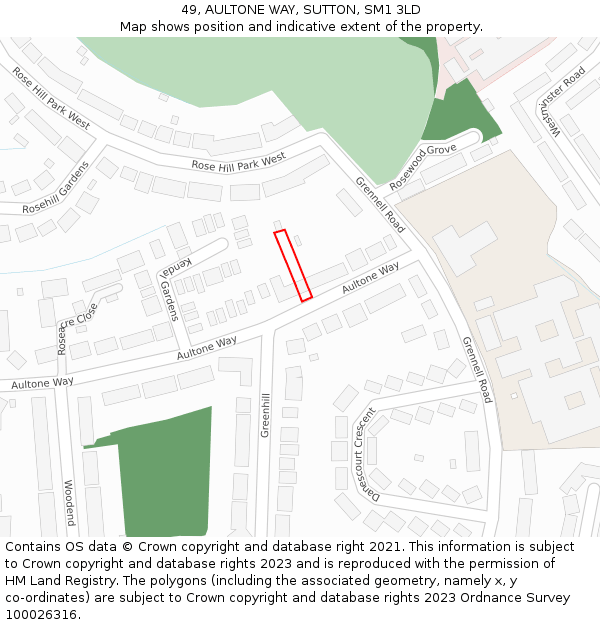 49, AULTONE WAY, SUTTON, SM1 3LD: Location map and indicative extent of plot