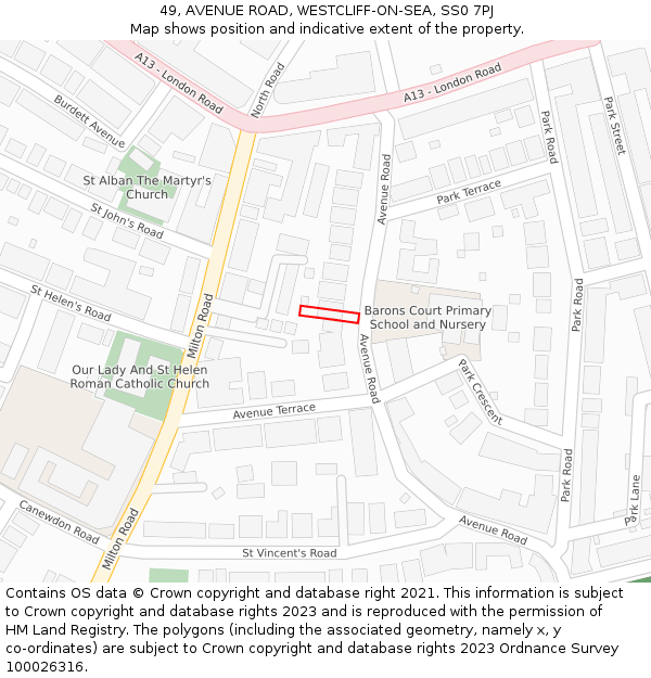 49, AVENUE ROAD, WESTCLIFF-ON-SEA, SS0 7PJ: Location map and indicative extent of plot