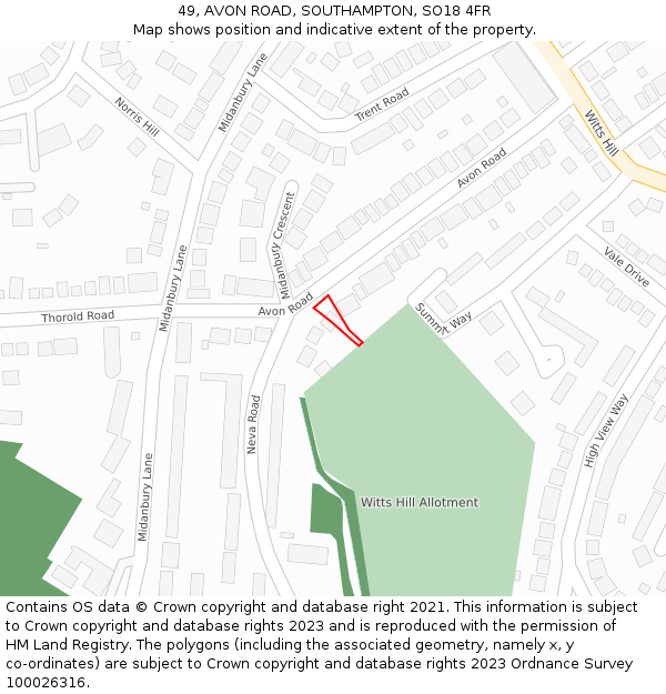 49, AVON ROAD, SOUTHAMPTON, SO18 4FR: Location map and indicative extent of plot
