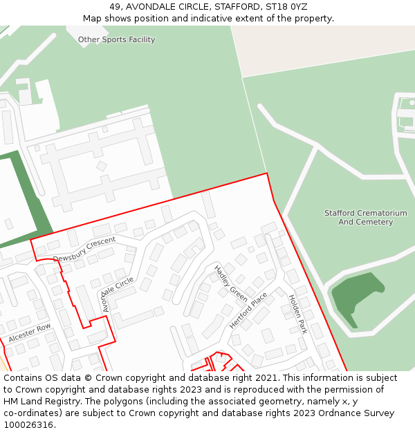 49, AVONDALE CIRCLE, STAFFORD, ST18 0YZ: Location map and indicative extent of plot