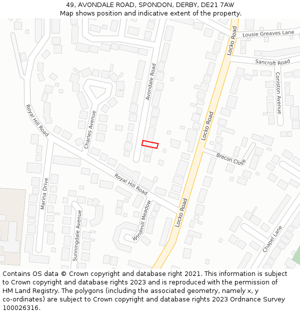 49, AVONDALE ROAD, SPONDON, DERBY, DE21 7AW: Location map and indicative extent of plot