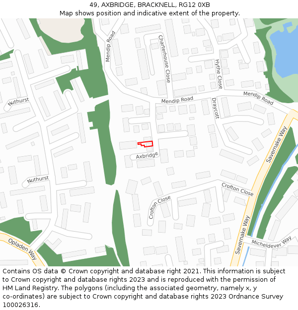 49, AXBRIDGE, BRACKNELL, RG12 0XB: Location map and indicative extent of plot