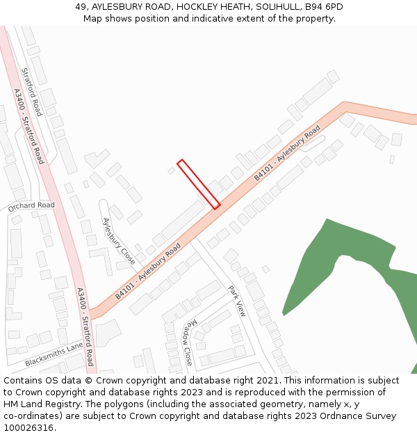 49, AYLESBURY ROAD, HOCKLEY HEATH, SOLIHULL, B94 6PD: Location map and indicative extent of plot