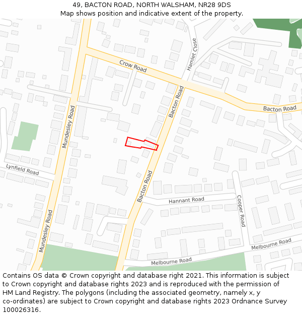 49, BACTON ROAD, NORTH WALSHAM, NR28 9DS: Location map and indicative extent of plot
