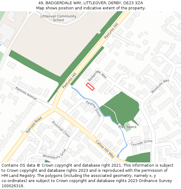 49, BADGERDALE WAY, LITTLEOVER, DERBY, DE23 3ZA: Location map and indicative extent of plot